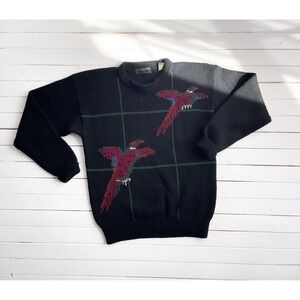 vtg Embassy Row black pheasant bird wool sweater size M‎